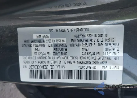 2021 Mazda Cx-9 Touring from USA, damaged, VIN JM3TCBCYXM0501850